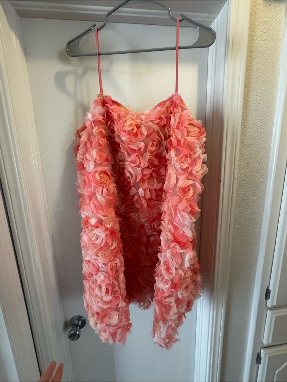 Lena Coral Pink Floral Rosette Spaghetti Strap Dress